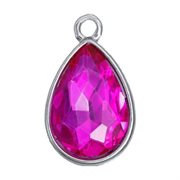 Vedhæng med facetteret krystal. Platineret. 19 mm. Fuchsia